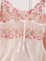 Floral See Through Sexy Slip Dress Mesh Cute Girls Sexy Nightwear Sleep Nightdress Lingerie Dress Set - 图片 3