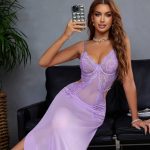 High Quality Women's Nightdress Transparent Seductive Halter with Lace Trim Embroidery Lingerie Sleepwear Free Size Nightdress - 图片 3