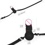 Silicone Realistic Dildo Gag With Ball, Adjustable Strap on Mouth Gag for SM Black - 图片 3