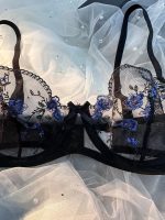 Women 2 Pieces Strap Lace Cup Lingerie Sexy Bra and Panties Sets Nightwear Bow See Through Lingerie - 图片 3