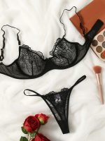 New Design Back Closure Sexi Brief Bra Set with Underwire Floral See Through Sexual Underwear - 图片 3