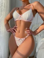 White Lace See Through Lingerie Underwire Bra and Panty Sexy Underwear Lingerie Set for Wholesale - 图片 3