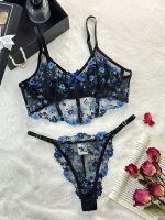 Summer Young Girls Floral Lingerie Hot Transparent Cheap Lingerie Set Sexy Two Piece Bras Panty Brief Sets - 图片 3