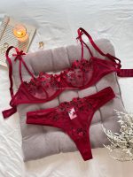 Girls Western Style Embroidery Bow Bra Strappy Sleeping Cute Sexy Underwear Set - 图片 3