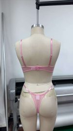 Women's Cute and Sexy Lingerie Set Pink Embroidered Lace with Underwire Comfortable and Breathable Jersey Fabric - 图片 3