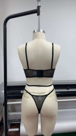 Women's Sexy Lingerie Large Rose Design Black Collision Elegant Sexy Highlighting Waist Paired with Lace and Bow Decoration - 图片 3