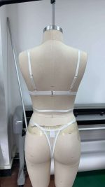 Women's Three-Point Hollow Cross Strap Lace-up Push-Up Bra Set Sexy Thin Floral Pattern Nightwear Transparent Jersey - 图片 3