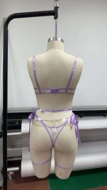 Cute Sexy Floral Embroidered Bra Set Anti-Sagging Push-Up Garter Stockings Transparent Jersey Lingerie Three-Piece Solid Flower - 图片 3