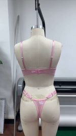 Women's Sexy Transparent Lingerie Set Bow Suspender with Lace and Flower Embroidery Tempting Jersey Fabric - 图片 3