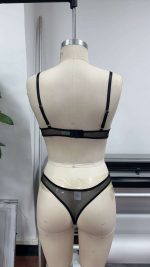 Women's Mesh Embroidery Flower Hollow Out Sexy Bra Set Anti-Sagging Anti-Slip Lingerie Temptation Briefs Hot-Selling - 图片 3