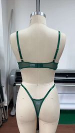 Green Lace Babydoll Lingerie Set for Women Young Lady's Transparent Underwire Bra Naughty Net Brief Thong Nightwear Made Spandex - 图片 3