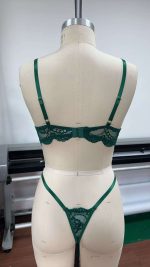 Green Lace Young Lady's Transparent Underwire Bra Naughty Net Brief Thong Spandex Babydoll Lingerie Set for Women Sexy Nightwear - 图片 3