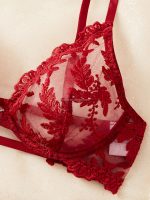 Hot-Selling Floral Embroidery Sexy Lingerie Thong Set Soft Embroidery Sheer Mesh Bra & Briefs Pure Desire Lingerie - 图片 3