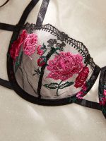 Hot-Selling Sexy Low-Rise Bra Set and Panties Outfit Rose Print Strap Tie-Up Solid Pattern Uniform - 图片 3