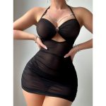 Sexy Lace Mesh See-Through Nightdress Thong Push-Up Chest Bra & Brief Set with Metal Accessories for Amazon Exclusive - 图片 3