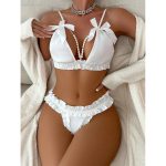 Women's Sexy Lingerie Bowknot Pearl Accessories Temptation Bra Thong Two-Piece Set Hot New Arrival Hot Sale - 图片 3
