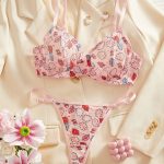 Women's Sexy Convertible Lace Bikini Set Three-Piece Erotic Lingerie with Logo Pattern Bra and Thongs for Summer - 图片 3