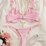 Erotic Lingerie Set Sexy See-Through Pink Mesh Heart Embroidery Gathered Bra Set for Women Sexy Underwear Set - 图片 3