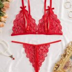 Hot Sale New Romantic Women Solid Bra & Brief Set Lace Halter Cross Women's Underwear Sexy Thin Bra and Lingerie Sets - 图片 3
