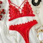 High Quality New Romantic Women Solid Bra & Brief Set Lace Halter Cross Women's Underwear Sexy Thin Bra and Lingerie Sets - 图片 3