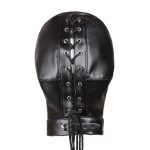 Black Leather Halloween Fetish Head Hood Bondage Masks,Full Face Breathable Restraint Head Hood for Adult Toy Store Online - 图片 3