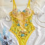 Women Underwear Floral Satin Lace Lingerie Set Sexy Push-up Bralette and Panty Perspective See-Through Slimming Jumpsuit - 图片 3