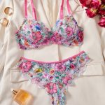 Free Design Women Sexy Floral Satin Lace Lingerie Set Sexy Push-up Bralette and Panty Perspective See-Through Underwear Set - 图片 3