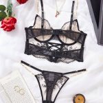 High Quality Women Sexy Floral Satin Lace Lingerie Set Sexy Push-up Bralette and Panty Perspective See-Through Underwear Set - 图片 3