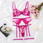 Women's Floral Lace Embroidery Summer Lingerie Set Sexy Mesh Bra Thong Bodysuit Seductive Panties Brancs Underwear - 图片 3