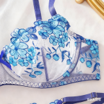 New Fashion Women's Summer Sexy Bra Suit Ultra-Thin Underwear With Lily Flower Embroidered Bra Sheer Lace Bikini Panties Set - 图片 3