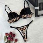 2025 Factory Direct Sales Sexy Hollow See-through Mesh Bra Underwear Ultra-thin Set for Women Sexy Leopard Print Lingerie Set - 图片 3