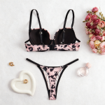 Women's Sexy Velour Lingerie and Panties Set Crotchless Bar and Sequined Appliques Decor Woven Underwear for Women - 图片 3