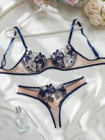 Sheer Black Floral Embroidered Lace Set Lingeries Sets Sexy Women Bra and Panty Woman Transparent Womens Lingerie - 图片 3