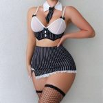 Sexy Striped Bow Mini Skirt Uniform, Seductive Pure Desire, See-through Bra, Erotic Lingerie Set - 图片 3