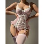 Factory Free Design Custom Women's Sexy One-Piece Jumpsuits Transparent Lace Hollowed-Out Jersey Fabric Lingerie - 图片 3