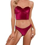 Erotic Set, Metal Chain Slimming Halter, Sexy Underwear, Rose Red Solid Color Two-piece Set, Factory Wholesale - 图片 3