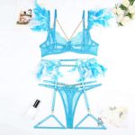 Sexy and Romantic Lingerie Set, Lace, Feather Trim, Sheer and Openwork Romantic Lingerie Four-piece Set - 图片 3