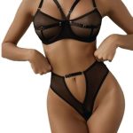 Sexy Lingerie Set, Halter, See-through, Romantic Lingerie, Ultra-thin Floral Mesh Fabric and Cut-out Two-piece Set - 图片 3