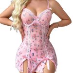 Sexy Bow, Sexy Ultra-thin Lace Mesh Printed Women's Romantic One-piece Sleeping Dress, Romantic Underwear - 图片 3