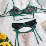 New European and American Women's Clothing Green Lace Sexy Lace-up Patchwork See-through Slimming and Romantic Lingerie Set - 图片 4