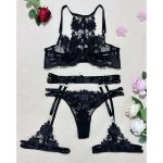 A Popular European and American Underwear Set with Hollowed-out Mesh Lace Embroidery and Steel Rims, a Four-piece Set - 图片 4