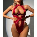 A New Sexy European and American Neck-hugging Bandage Tied Triangular Jumpsuit for Women, Charming and Cut-out Lingerie Set - 图片 4