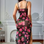 European and American Best-selling Women's Underwear: Sexy Mesh Printed Lace Double Slit Halter Dress, Romantic Dress Pajama Set - 图片 4