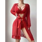 European and American Bestsellers, Strappy Lace V-neck Romantic Lingerie, Pure Desire Outerwear and Nightgown Set - 图片 4