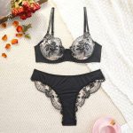 A Popular and Sexy Bra Set for Women in Europe and America, Featuring Transparent Lace Lace Embroidery and Steel Rims - 图片 4