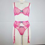 A New European and American Lake Blue Strappy Embroidered Bra Steel Frame See-through Sexy Lingerie Set of Three Pieces - 图片 4