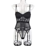 New European and American Comfortable Mesh Breathable Shaping Lingerie Set with Steel Ring Gathering Leg Loops - 图片 4