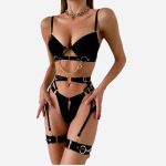 A Popular European and American Sexy and Complex Craftsmanship Front-opening Button Spliced Ankle Ring Lingerie Set - 图片 4