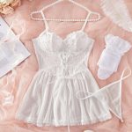 A New Sexy European and American Net Fabric Patchwork Lace Halter Dress with White Stockings and a Pure Sleeping Dress for Women - 图片 4