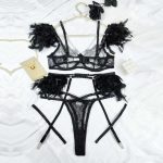 European and American Best-selling Feather Lace Lace Sexy Lingerie, Bow See-through Bra, Sex Lingerie Set - 图片 4